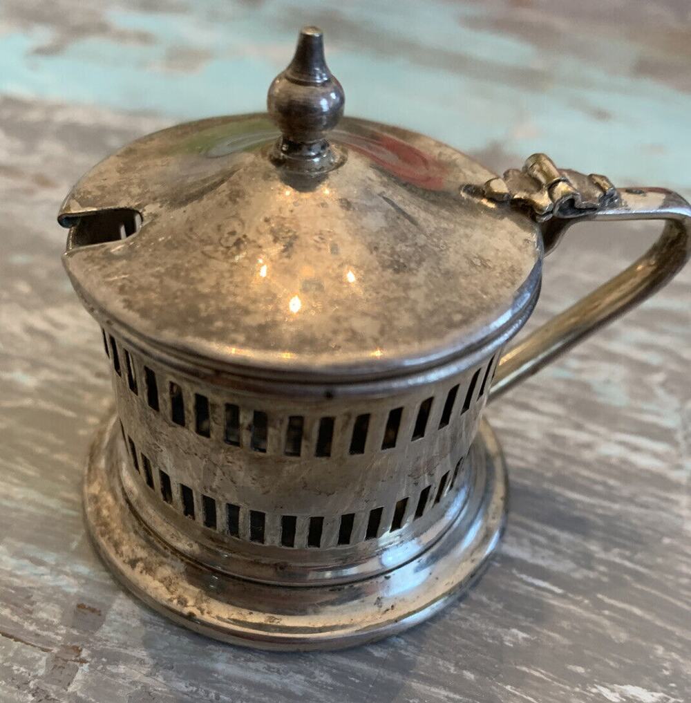 Vintage Silverplate Mustard Condiment Jar Missing Insert Made in England